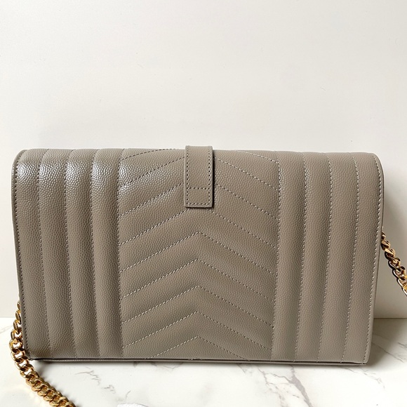 New Saint Laurent YSL Large Wallet on Chain Greyish Brown - Picture 7 of 14